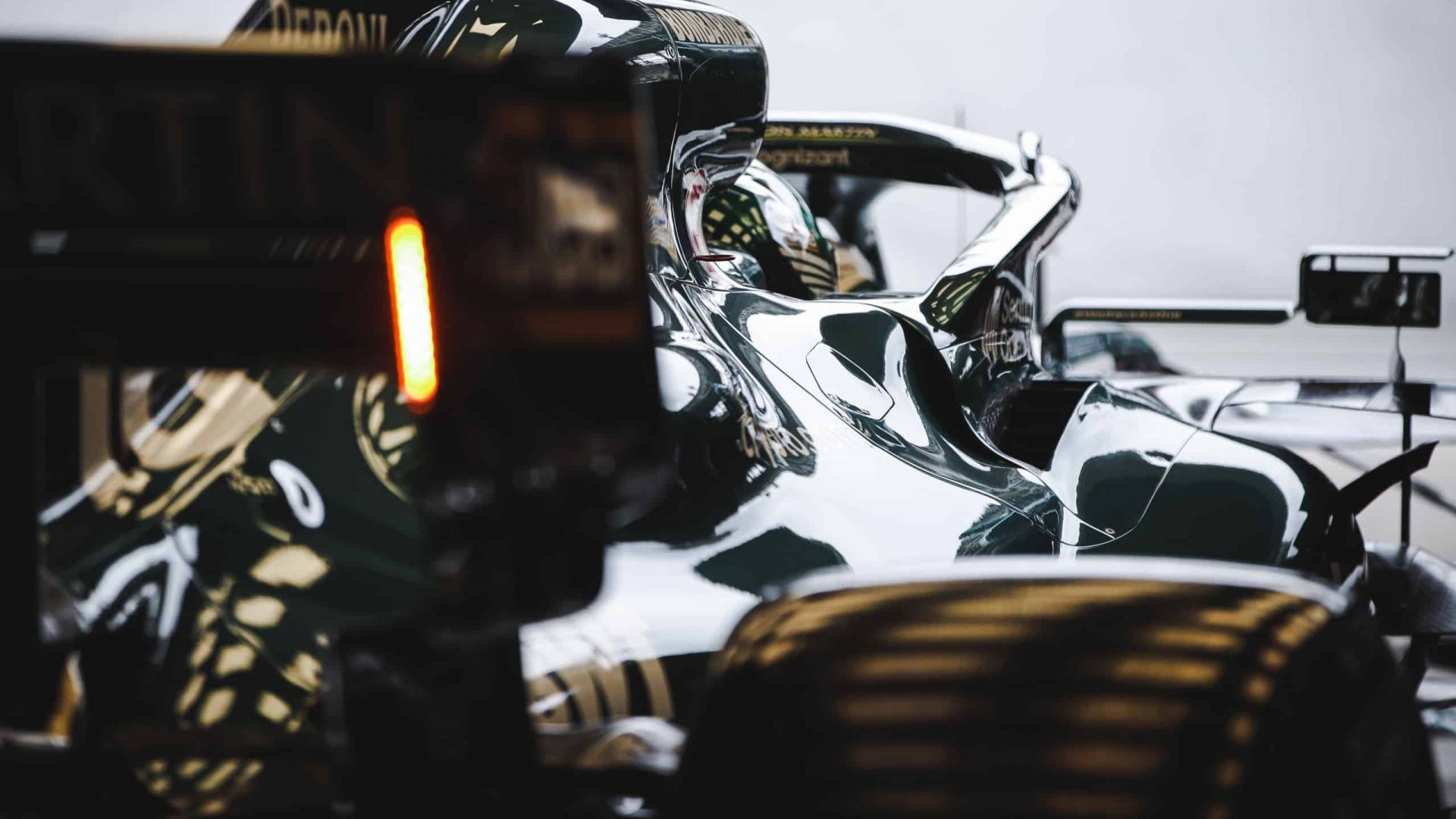 Formula One black car close up